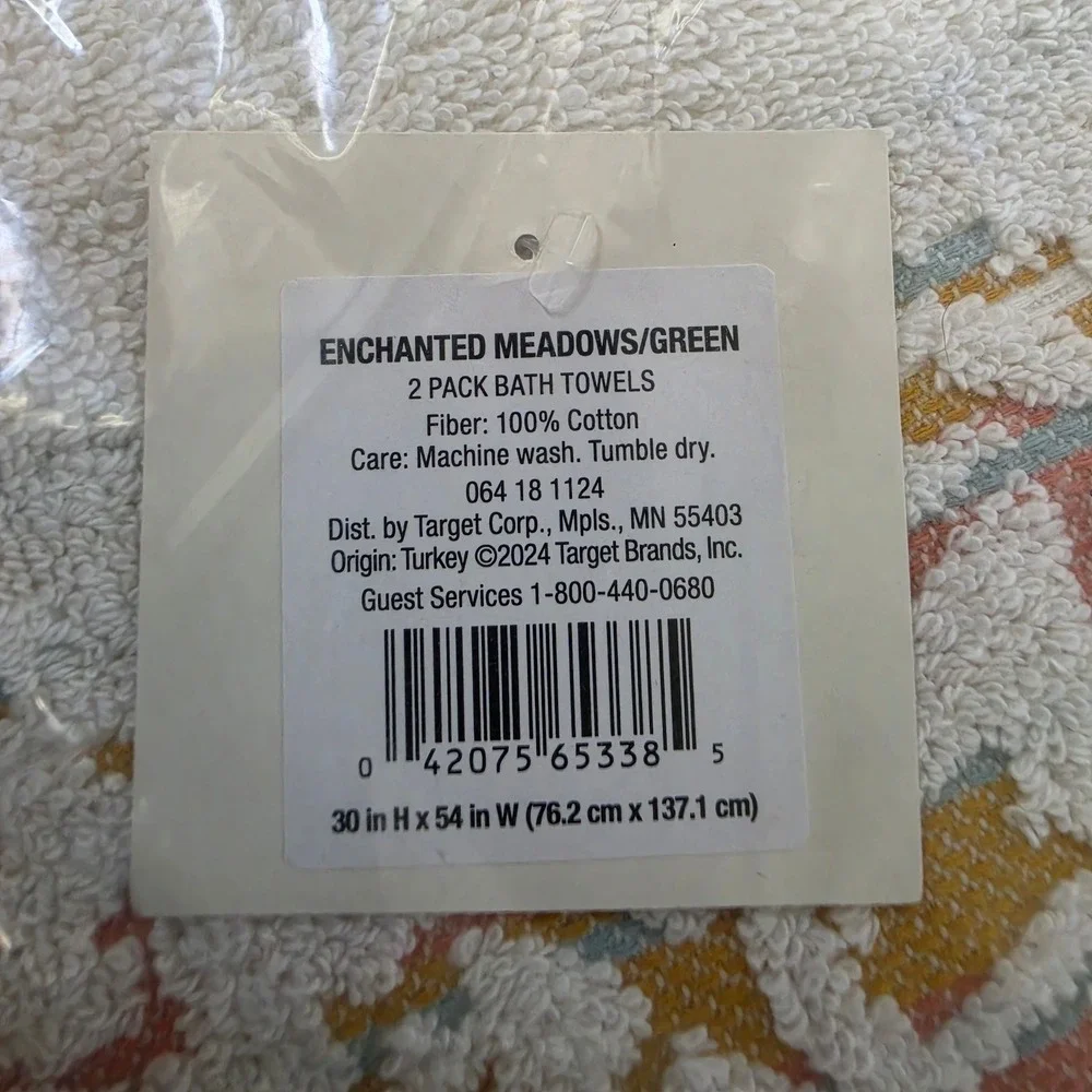 Threshold Enchanted Meadows Green 2 Pack Bath Towels 100% Cotton 30x54 Floral